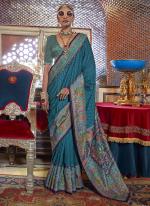 Silk Sky Blue Festival Wear Printed Saree